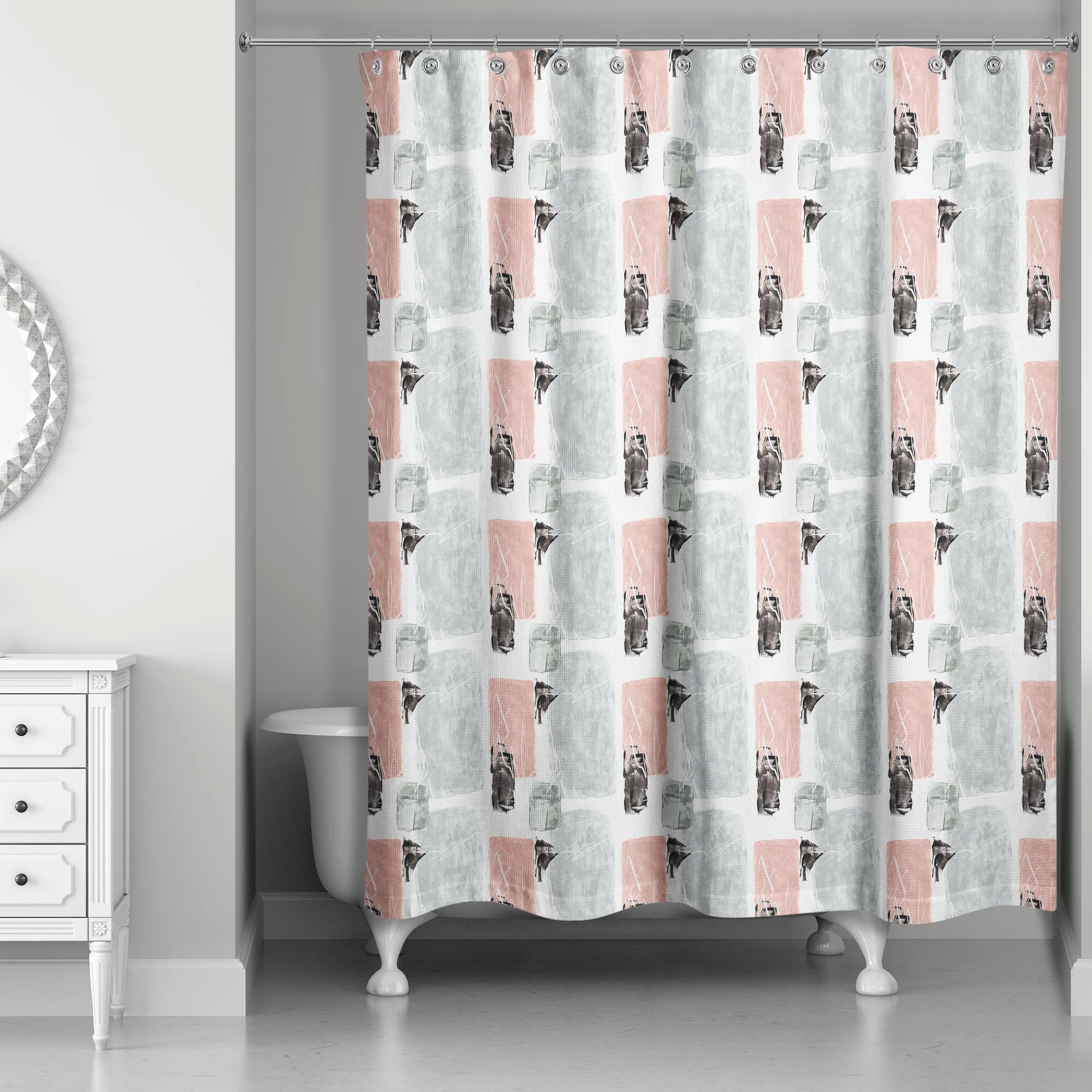 Blue and Pink Abstract 71" x 74" Shower Curtain